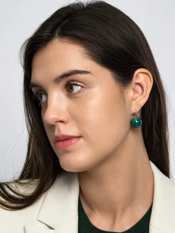 Серьги пластик &laquo;Шар №16&raquo;, с разводами и блёстками, зеленый в серебре