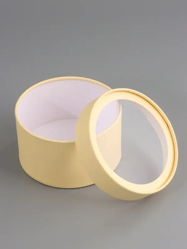 Подарочная коробка круглая &laquo;Крема&raquo; кремовая, завальцованная с окном, 16&times;10 см