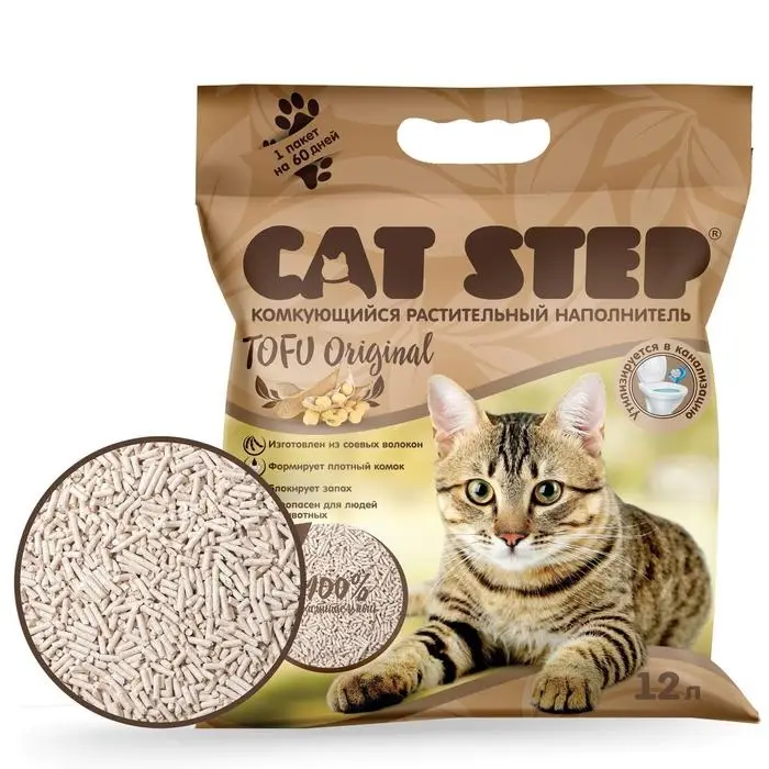Наполнитель для кошачьих туалетов Cat Step Tofu Original 12L, растительный комкующийся Наполнитель для кошачьих туалетов Cat Step Tofu Original 12L, растительный комкующийся
