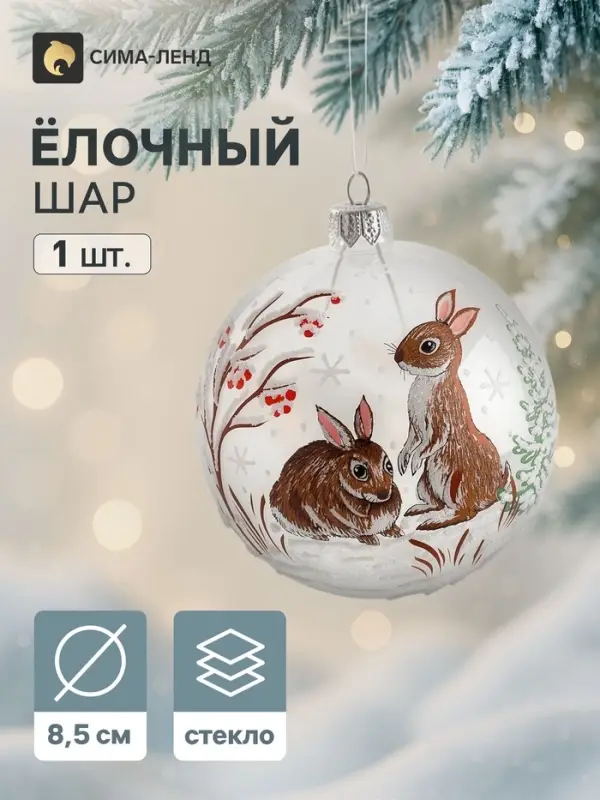 Ёлочный шар &laquo;Зайчики&raquo;, d=8.5 см