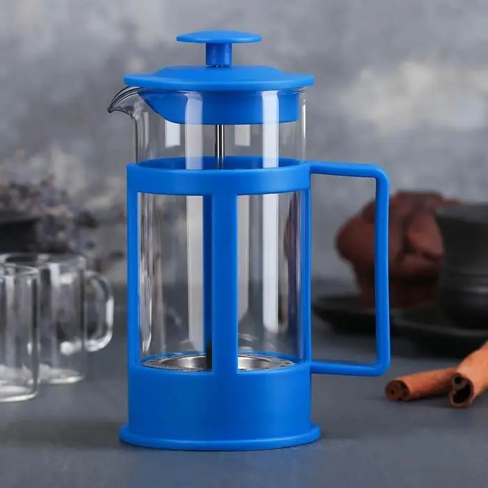 Чайник заварочный френч - пресс Доляна «Классика», 350 мл, стекло, цвет синий Чайник заварочный френч - пресс Доляна «Классика», 350 мл, стекло, цвет синий