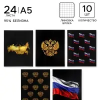 Тетрадь 10 штук, 24 листа в клетку Calligrata &laquo;Россия&raquo;, блок офсет, 5 видов