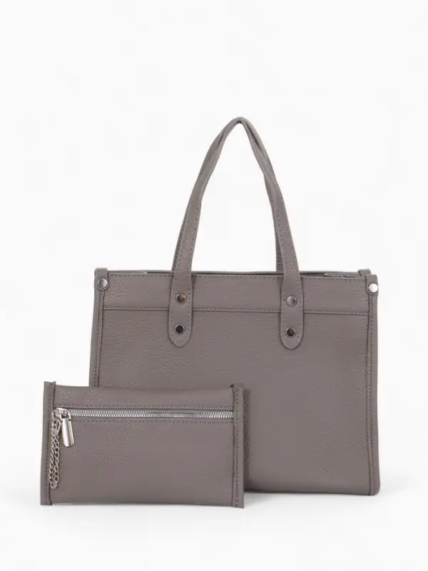 Сумка женская тоут TEXTURA на молнии, с кошельком, 30&times;10&times;24 см, тёмно-серый