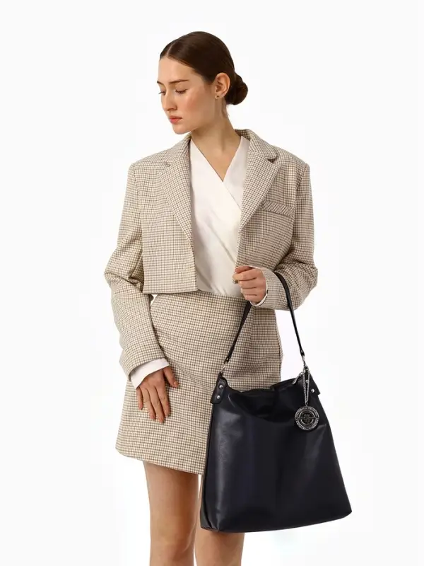 Сумка - мешок женская TEXTURA, на молнии, 32&times;11&times;32 см, чёрная