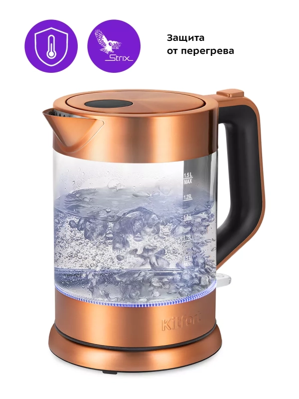 Чайник электрический стеклянный с подсветкой КТ-6656 - 1.5 л Чайник электрический стеклянный с подсветкой КТ-6656 - 1.5 л