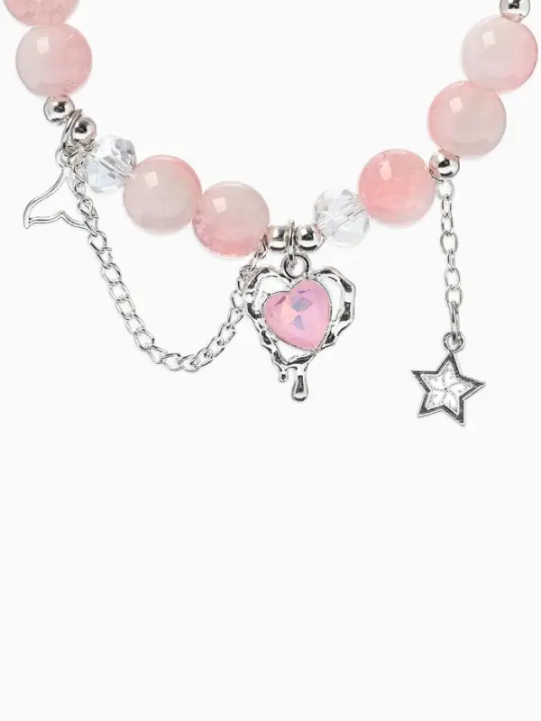 Браслет с подвесками &laquo;Сахарный. Сердце текучее&raquo;, d=6 см, шар № 10/8, белый, розовый в серебре