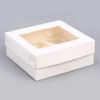 Коробка на 9 капкейков с окном, белая, 25&times;25&times;10 см