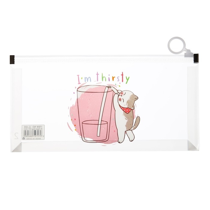 Папка-конверт на молнии формат А6, 180мкр, с рисунком Папка-конверт на молнии формат А6, 180мкр, с рисунком "Кот", МИКС