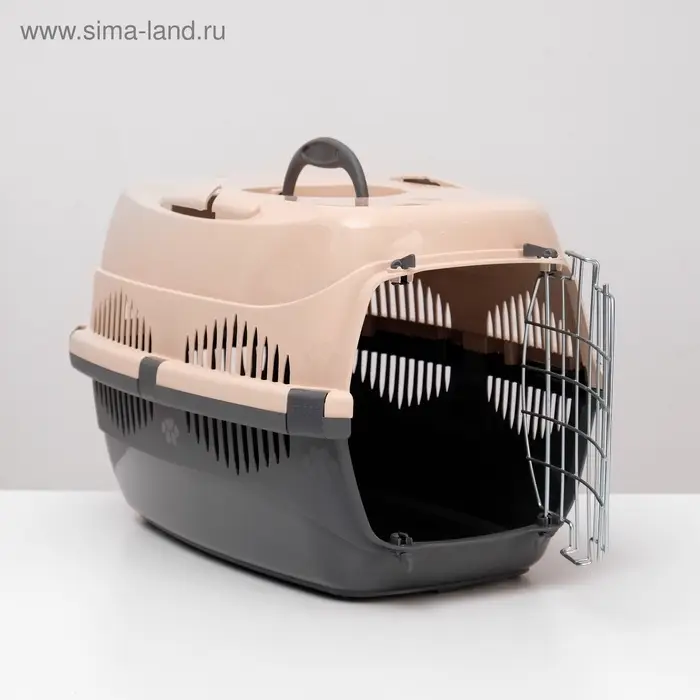Переноска для животных до 12 кг &laquo;Пижон&raquo;, 49&times;33&times;32 см, металлическая дверь, пластик, бежевая, серая