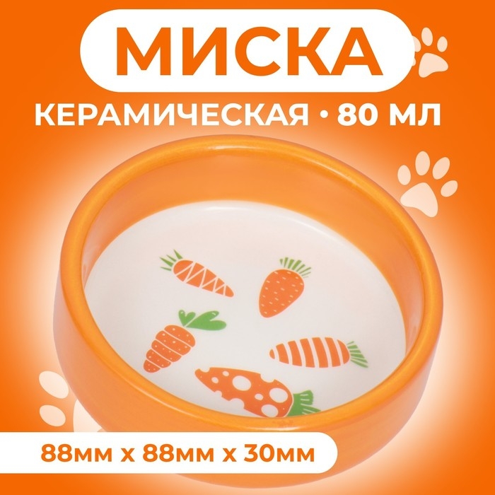 Миска керамическая с морковками 80 мл 8,8 х 8,8 х 3 см, оранжевая Миска керамическая с морковками 80 мл 8,8 х 8,8 х 3 см, оранжевая
