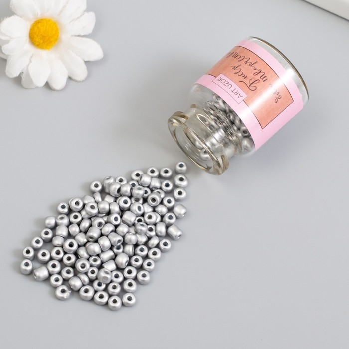 Бисер круглый 6/0 в бутылочке  Бисер круглый 6/0 в бутылочке "Серебро" 2х20 гр набор 2 шт