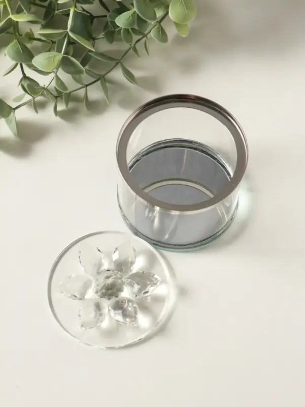 Шкатулка стекло с металлическим ободком "Лотос" серебро 8,2х8,2х8,5 см