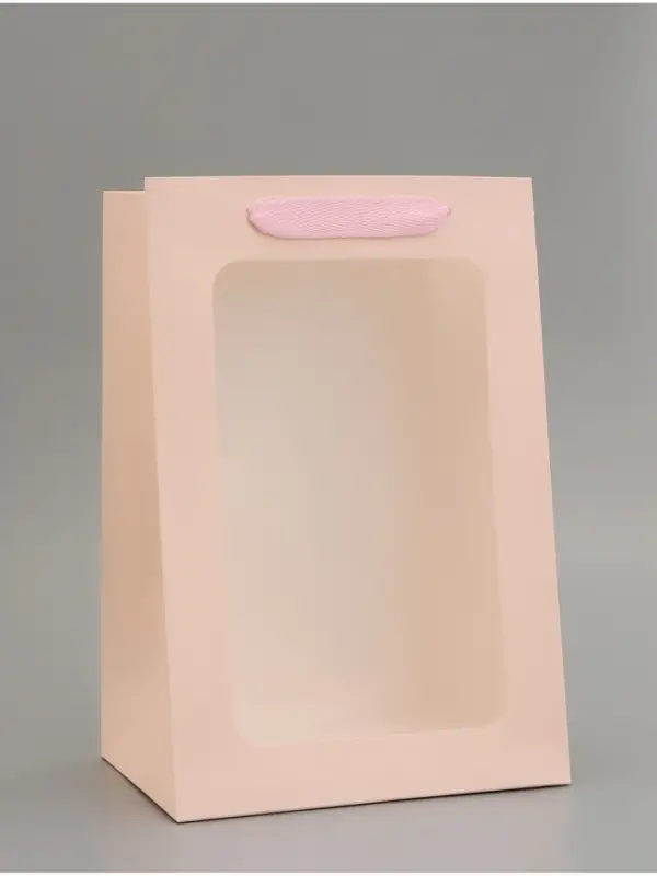 Пакет подарочный вертикальный, с окном, 30&times;20&times;16 см, розовый