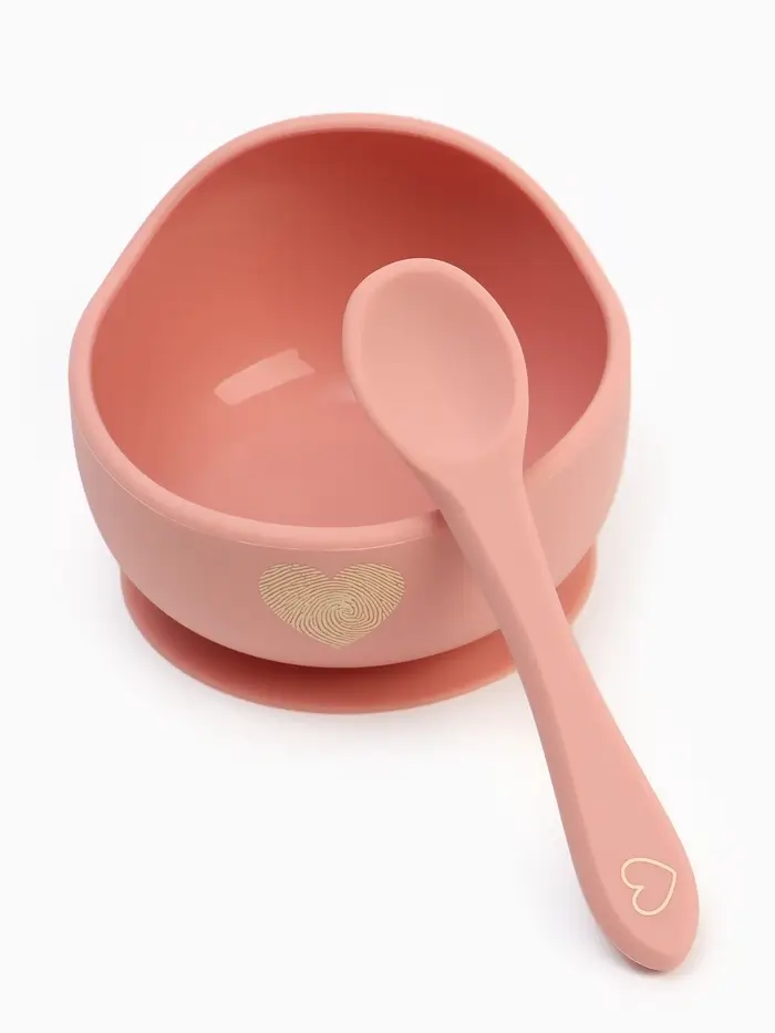 Тарелка детская на присоске и ложка, розовый, Mum&Baby Тарелка детская на присоске и ложка, розовый, Mum&Baby