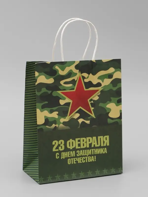 Пакет подарочный крафт &laquo;С 23 Февраля&raquo; 21&times;11&times;27 См