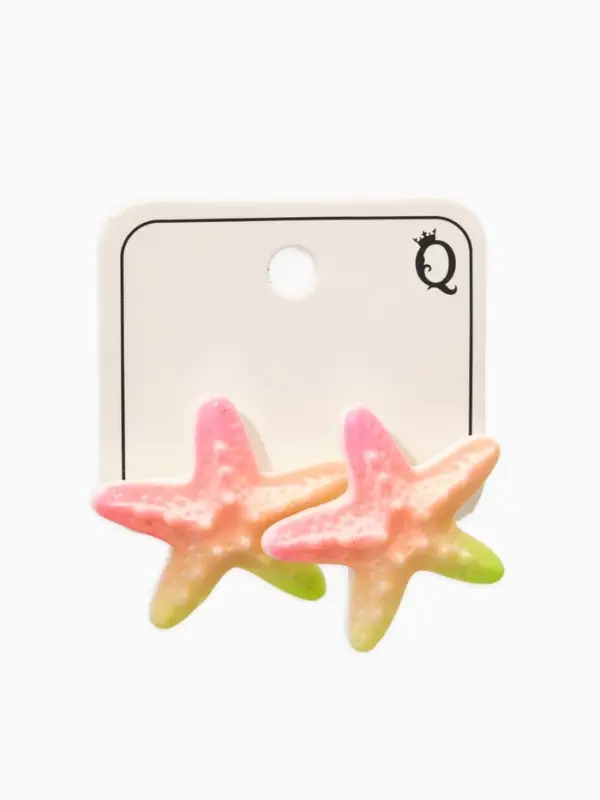 Серьги пластик "Морская звезда", цвет розово-зелёный