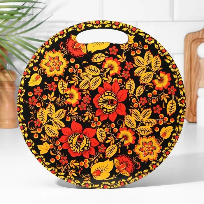 Доска разделочная сувенирная «Хохломская роспись», 25,5 см, круглая