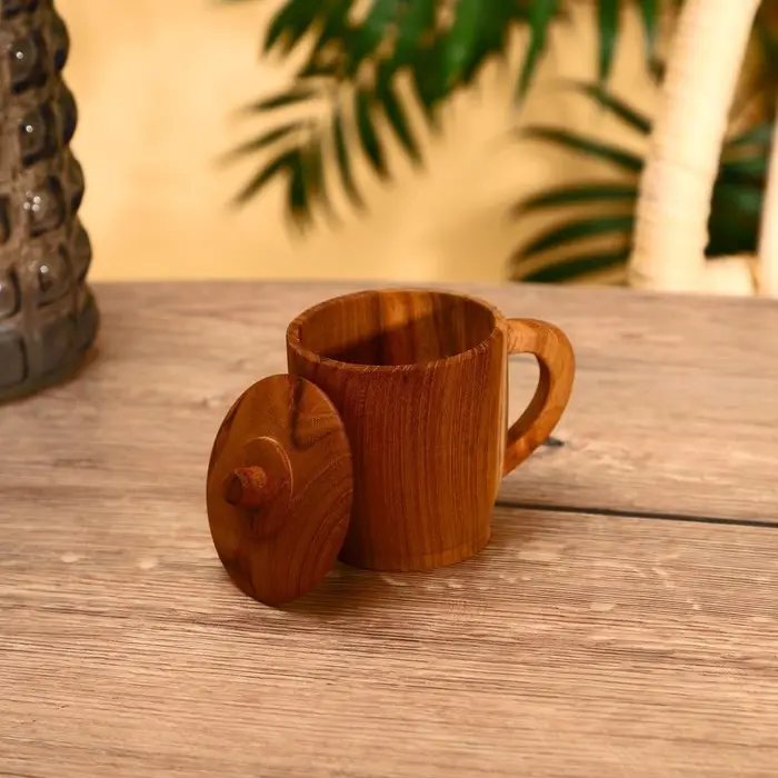 Кружка с крышкой, 11×8.5×10.5 см, тиковое дерево