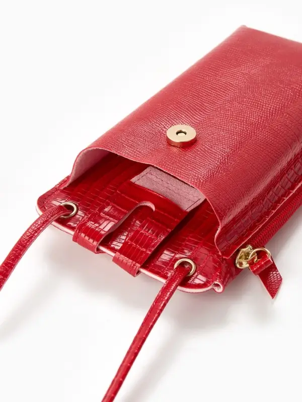 Сумка на магните, с длинным ремнём, однотонная, 10&times;2.5&times;20 см, красная