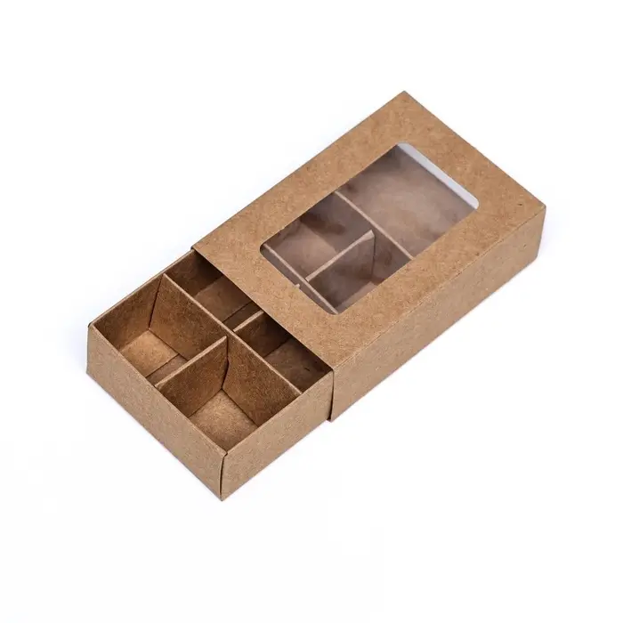 Коробка для 6 конфет, 8.7&times;5.8&times;2.5 см, Тонкие разделители, крафт