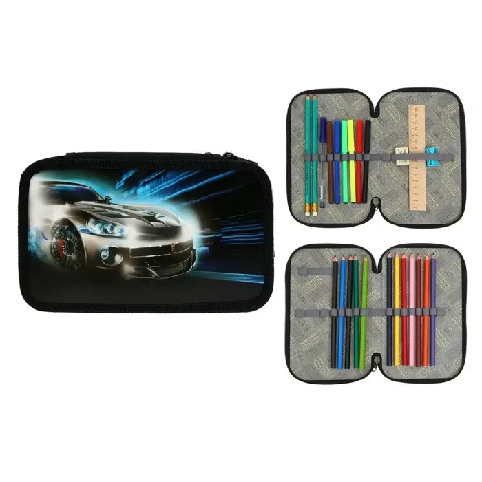 Пенал 2 секции, 125 х 205 мм, с наполнением 23 предмета, Calligrata Пенал 2 секции, 125 х 205 мм, с наполнением 23 предмета, Calligrata "Авто" ламинированный картон, 30П26/2/set