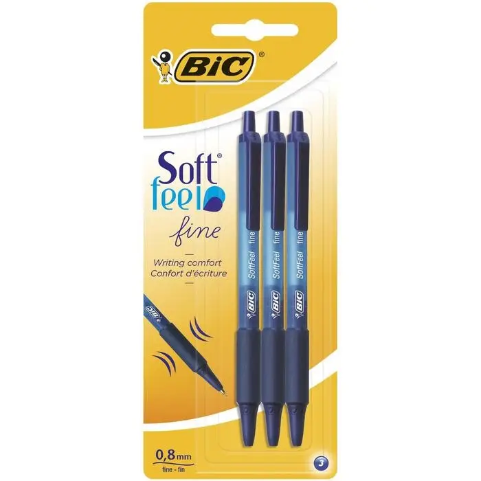 Набор ручек шариковых автоматических 3 штуки BIC SoftFeel fine Clic, резиновый упор, узел 0.8мм, чернила синие, блистер Набор ручек шариковых автоматических 3 штуки BIC SoftFeel fine Clic, резиновый упор, узел 0.8мм, чернила синие, блистер