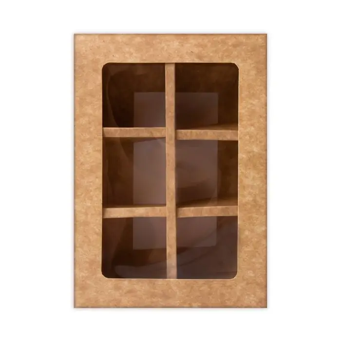 Коробка для 6 конфет с окном, крафт, 13.7×9.85×3.85 см Коробка для 6 конфет с окном, крафт, 13.7×9.85×3.85 см