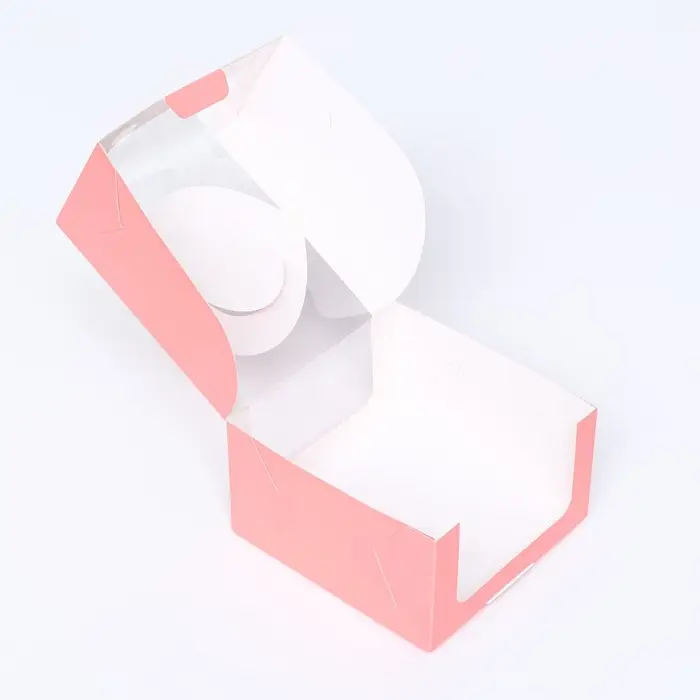 Коробка под бенто-торт с окном, розовый, 14&times;14&times;8 см