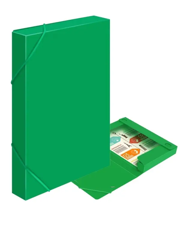 Папка-короб на резинке А4, 700 мкм, Calligrata, корешок 40 мм, до 300 листов, зелёная