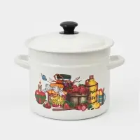 Кастрюля эмалированная, 7 л, d=24 см, с крышкой, деколь МИКС, белая
