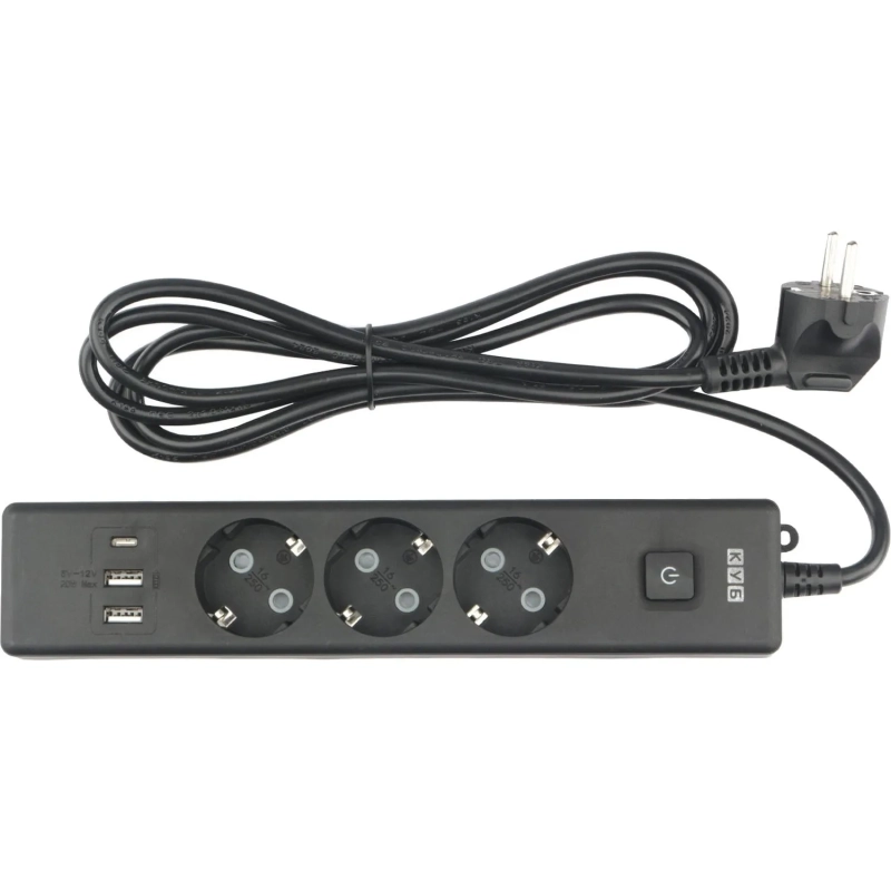Удлинитель Power Cube, 3р/1.9м выкл.,3USB, 3.5кВт,16А,3x1,0 черн(PC-6B-2M)