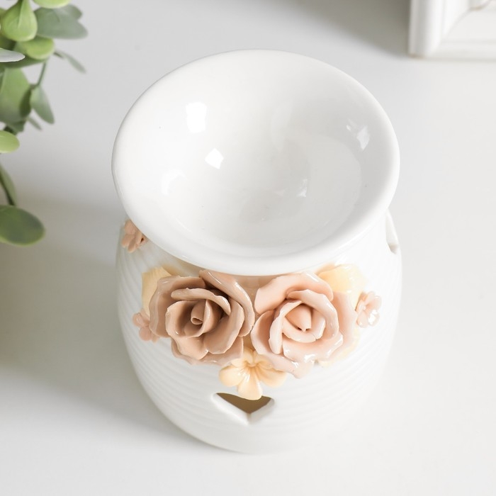 Аромалампа керамика  Аромалампа керамика "Розочки и незабудки с сердечком" МИКС 7,5х7,5х9,5 см