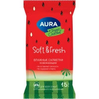 Салфетки влажные освежающие AURA TROPIC COCKTAIL  pocket-pack 15шт КК/110