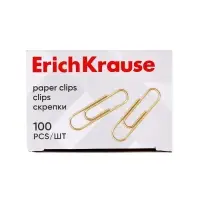 Скрепки канцелярские ErichKrause, 28 мм, 100 шт., омедненные, картонная упаковка