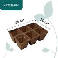 Кассета для рассады, 28&times;20&times;9 см, 6 ячеек по 400 мл, 8&times;8 см, торф, набор 3 шт., &laquo;Умный огород&raquo;