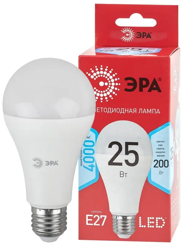 Лампа светодиодная LED 25 Вт 2000Лм 4000К груша нейтральный E27 220-240В LED A65-25W-840-E27 Red Line