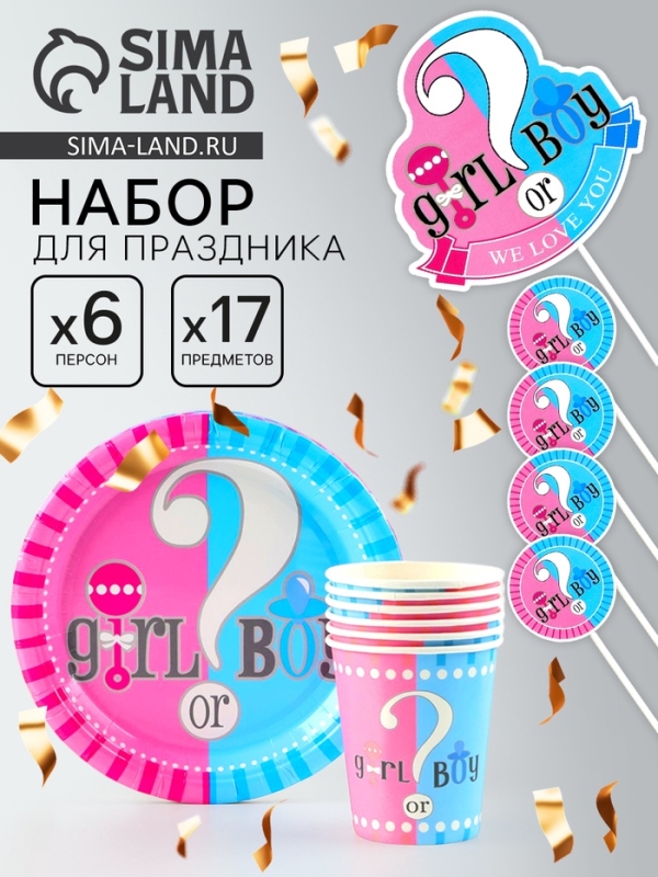 Набор одноразовой посуды «Гендер Пати», 17 предметов Набор одноразовой посуды «Гендер Пати», 17 предметов