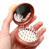 Расчёска складная, с зеркалом, массажная, d=6.5&times;4 см, коричневая