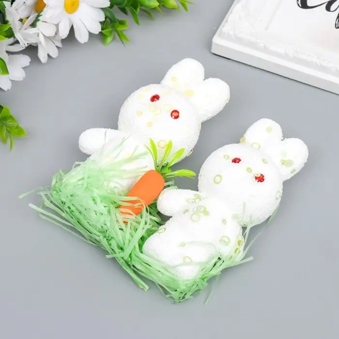 Пасхальный декор «Зайчата в посыпке с морковкой и травкой», набор 12 см, настольная фигурка Пасхальный декор «Зайчата в посыпке с морковкой и травкой», набор 12 см, настольная фигурка