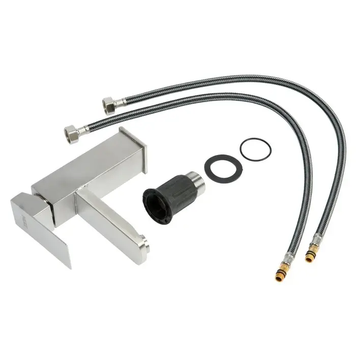 Смеситель для раковины ZEIN Z2942, картридж 40 мм, короткий излив, нерж сталь, сатин