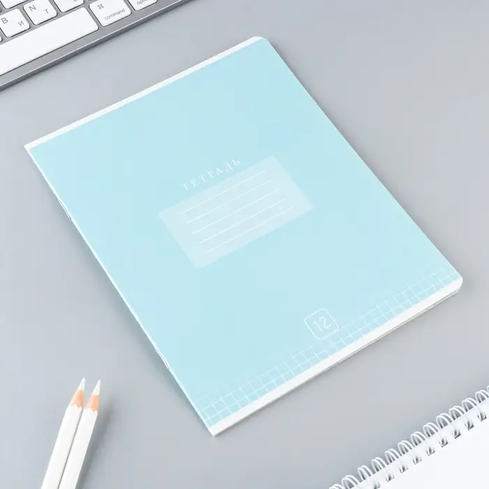 Тетрадь в клетку 12 листов А5, на скрепке &laquo;Цветная обложка&raquo;, обложка мелованный картон, блок №2, 5 видов МИКС