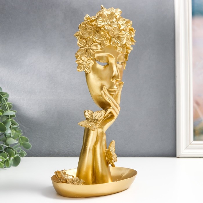 Сувенир полистоун подставка  Сувенир полистоун подставка "Девушка с золотыми цветами в волосах" золото 29,5х14,5х10 см