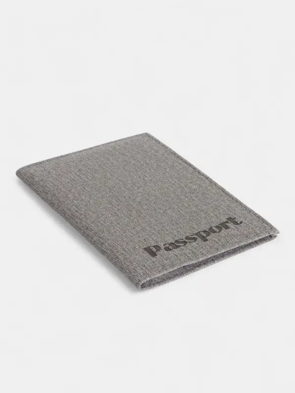 Обложка для паспорта, тиснение, под ткань, серая