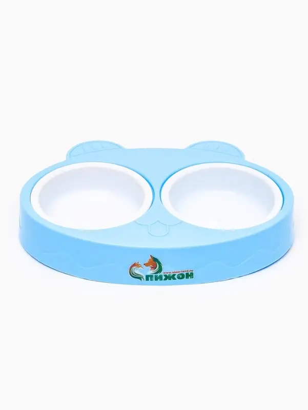 Миска двойная &laquo;Киса&raquo;, 2&times;160 мл, пластик, голубая