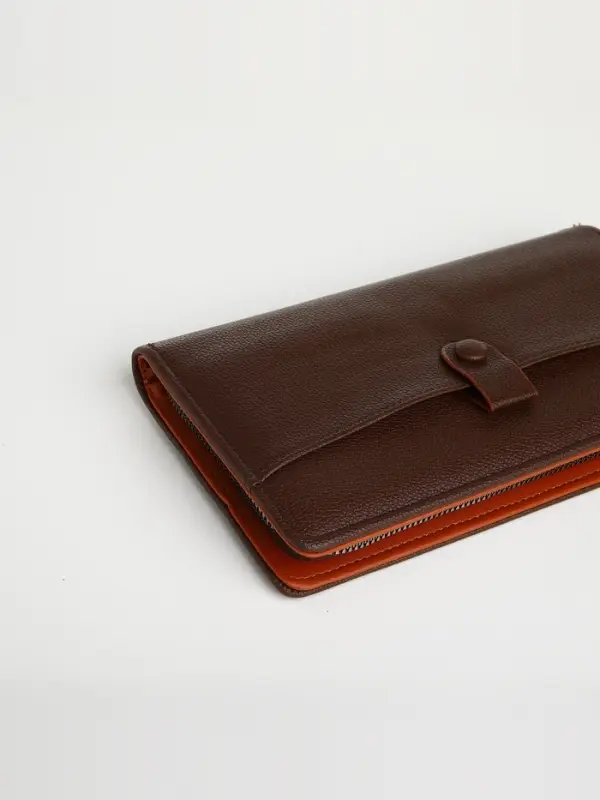 Портмоне-клатч мужской на молнии, с ручкой, наружный карман, коричневое
