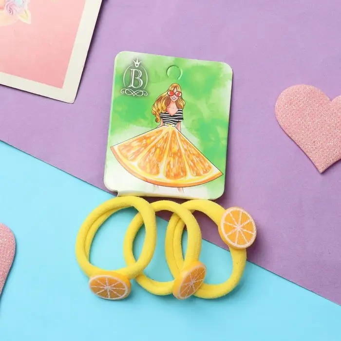 Резинка для волос  Резинка для волос "Сочное лето" (набор 3 шт) апельсин, 4 см, жёлтый