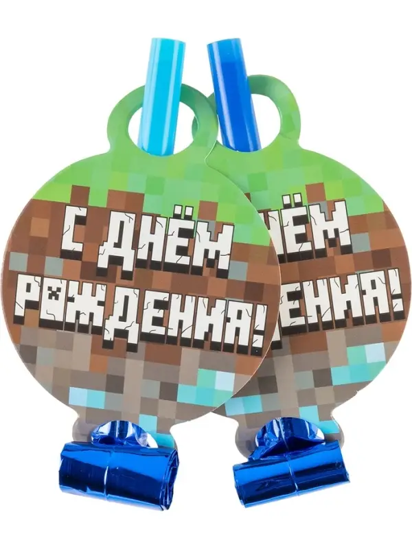 Карнавальные язычки гудки "Пиксели "11 см, 6 шт. в упак.