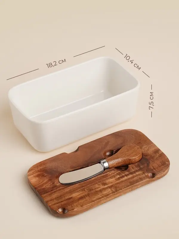 Паштетница с ножом SL Home &laquo;Южная акация&raquo;, фарфор, 2 предмета: паштетница с деревянной крышкой 650 мл, нож 12.3&times;3 см