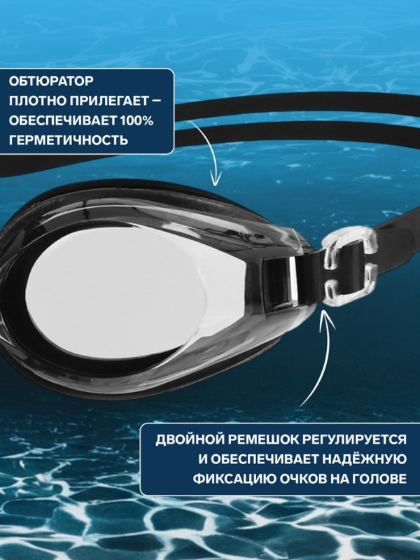 Очки для плавания ONLYTOP, беруши, чёрные
