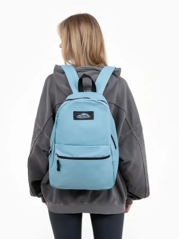 Рюкзак школьный на молнии, с карманом, однотонный, размер 30&times;12&times;40 см, голубой